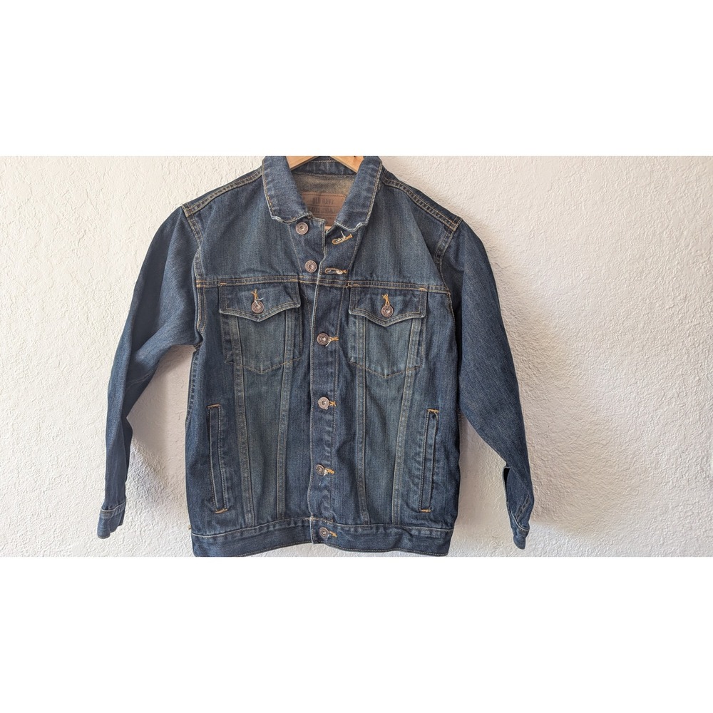 Vintage Old Navy Kids Dark Wash Denim Trucker Jacket Size Medium 100% Cotton